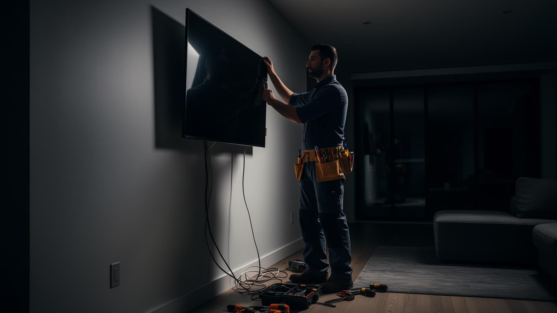 H2H technician mounting a TV with clean cable management